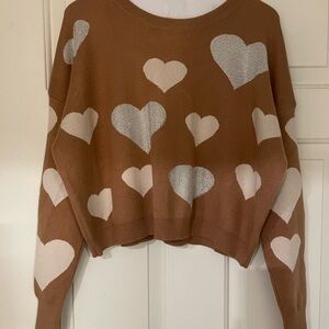 Sz Xl brownwith white hearts and silver sequin hearts! Cropped but not too short